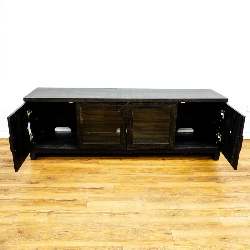65x16x23-Inch Grey Wooden Media Console with Glass and Solid Doors
