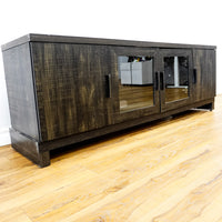 65x16x23-Inch Grey Wooden Media Console with Glass and Solid Doors
