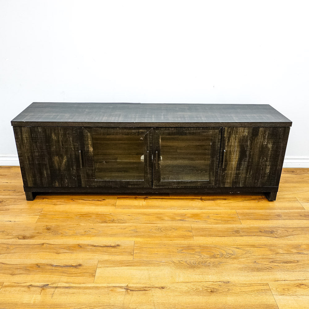 65x16x23-Inch Grey Wooden Media Console with Glass and Solid Doors