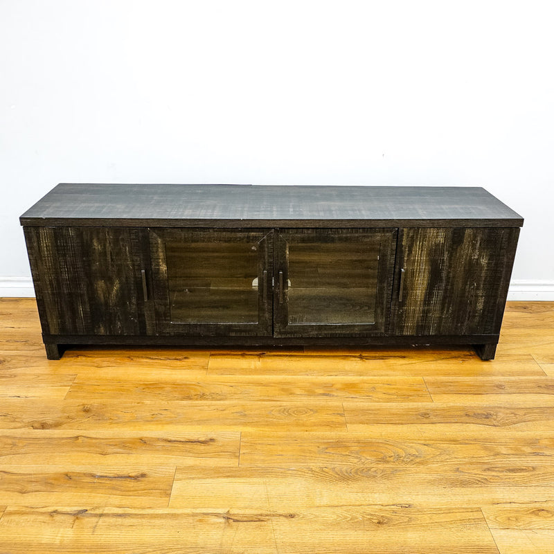 65x16x23-Inch Grey Wooden Media Console with Glass and Solid Doors