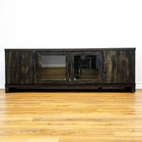 65x16x23-Inch Grey Wooden Media Console with Glass and Solid Doors