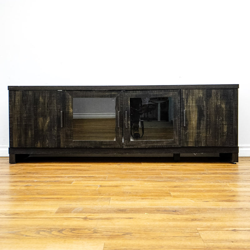 65x16x23-Inch Grey Wooden Media Console with Glass and Solid Doors