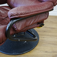 Swivel Recliner Chair in Maroon Leather – 27x24x39-Inch