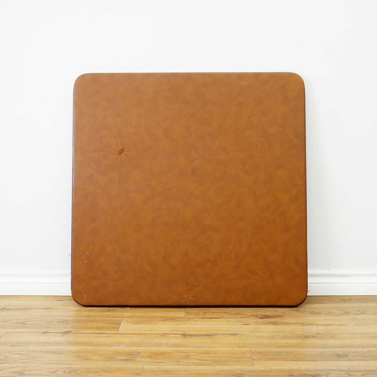 Brown Faux Leather 34-Inch Square Folding Table – Curved Edges