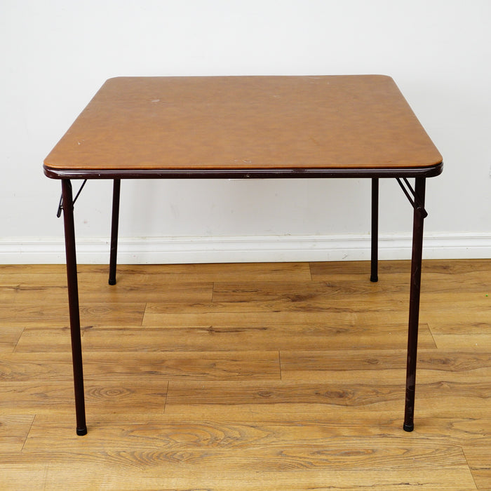 Brown Faux Leather 34-Inch Square Folding Table – Curved Edges
