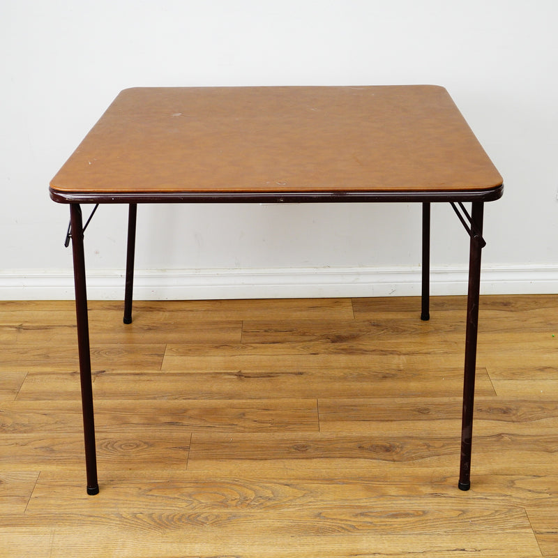 Brown Faux Leather 34-Inch Square Folding Table – Curved Edges