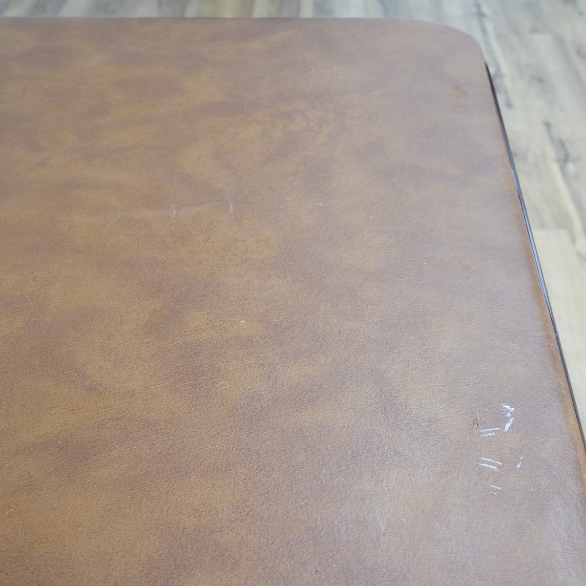 Brown Faux Leather 34-Inch Square Folding Table – Curved Edges