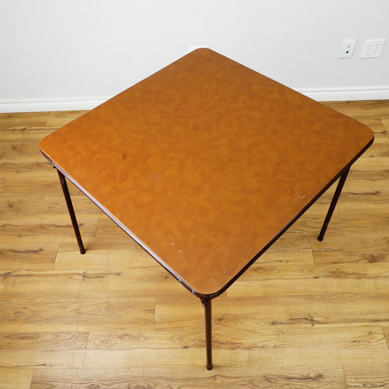 Brown Faux Leather 34-Inch Square Folding Table – Curved Edges