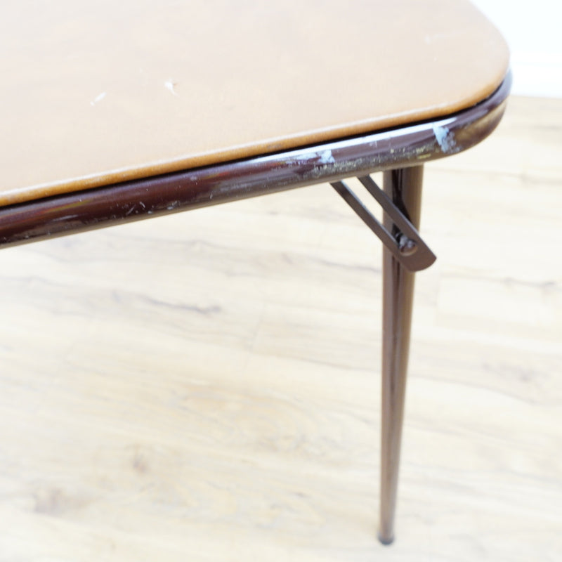 Brown Faux Leather 34-Inch Square Folding Table – Curved Edges