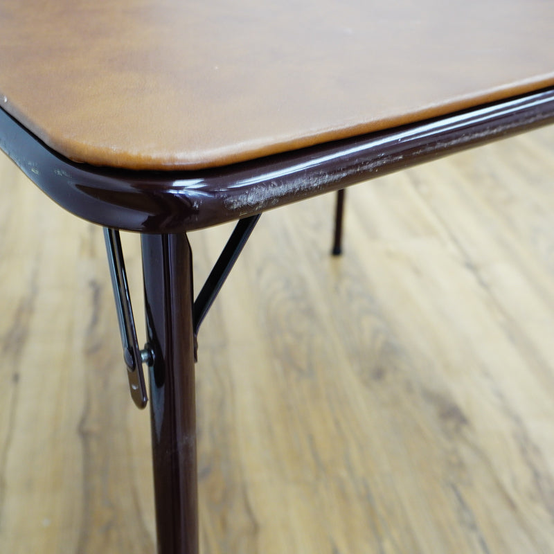 Brown Faux Leather 34-Inch Square Folding Table – Curved Edges