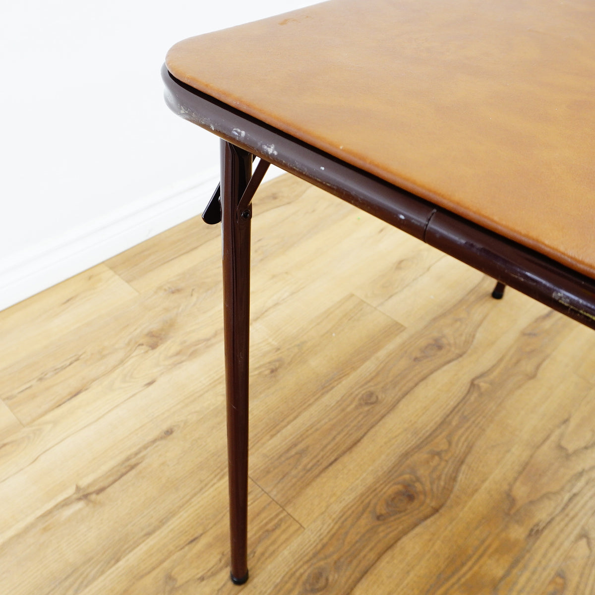 Brown Faux Leather 34-Inch Square Folding Table – Curved Edges