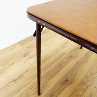Brown Faux Leather 34-Inch Square Folding Table – Curved Edges