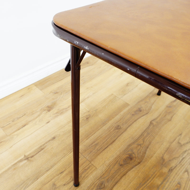 Brown Faux Leather 34-Inch Square Folding Table – Curved Edges
