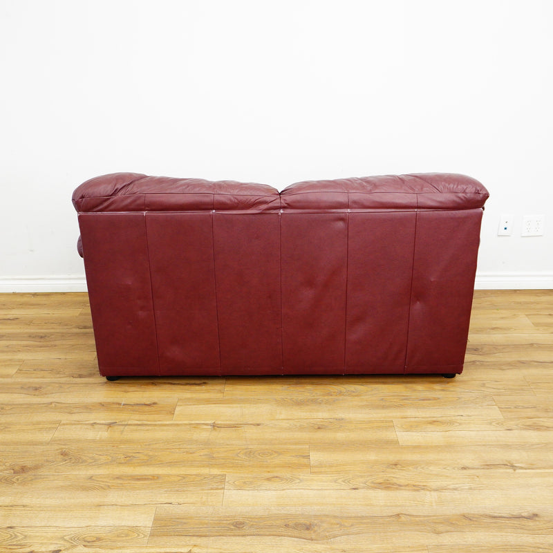 2-Seater Sofa in Maroon Leather – 66x32x32-Inch