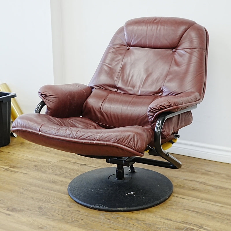 Swivel Recliner Chair in Maroon Leather – 27x24x39-Inch