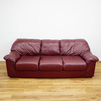 3-Seater Sofa in Maroon Leather – 86x32x32-Inch