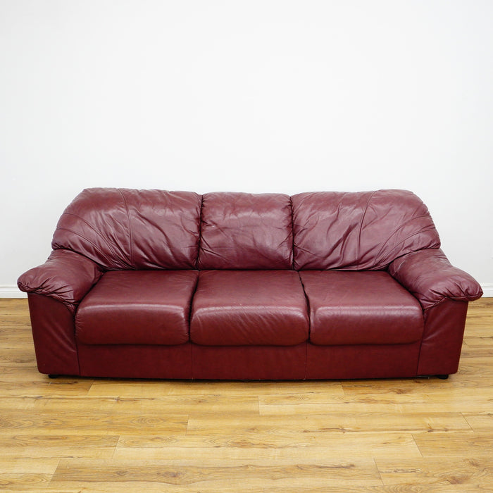 3-Seater Sofa in Maroon Leather – 86x32x32-Inch