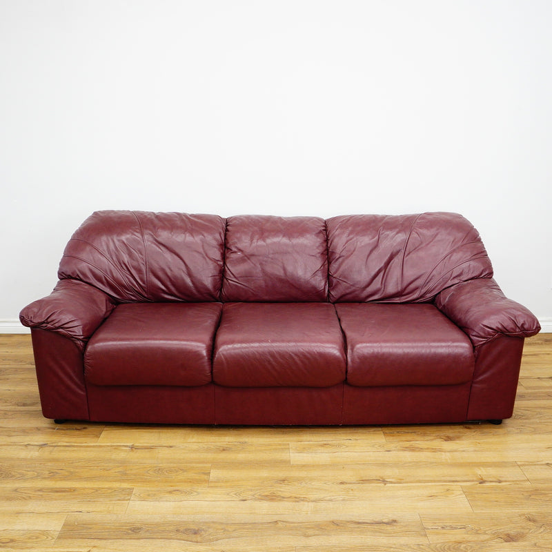 3-Seater Sofa in Maroon Leather – 86x32x32-Inch