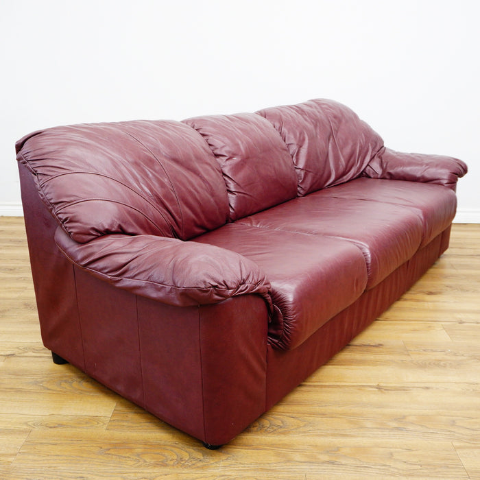 3-Seater Sofa in Maroon Leather – 86x32x32-Inch