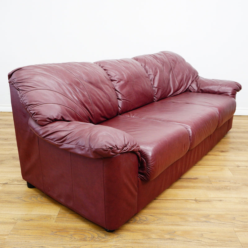 3-Seater Sofa in Maroon Leather – 86x32x32-Inch
