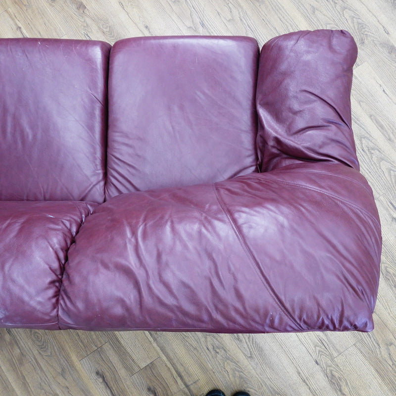 3-Seater Sofa in Maroon Leather – 86x32x32-Inch