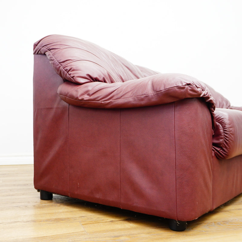 3-Seater Sofa in Maroon Leather – 86x32x32-Inch