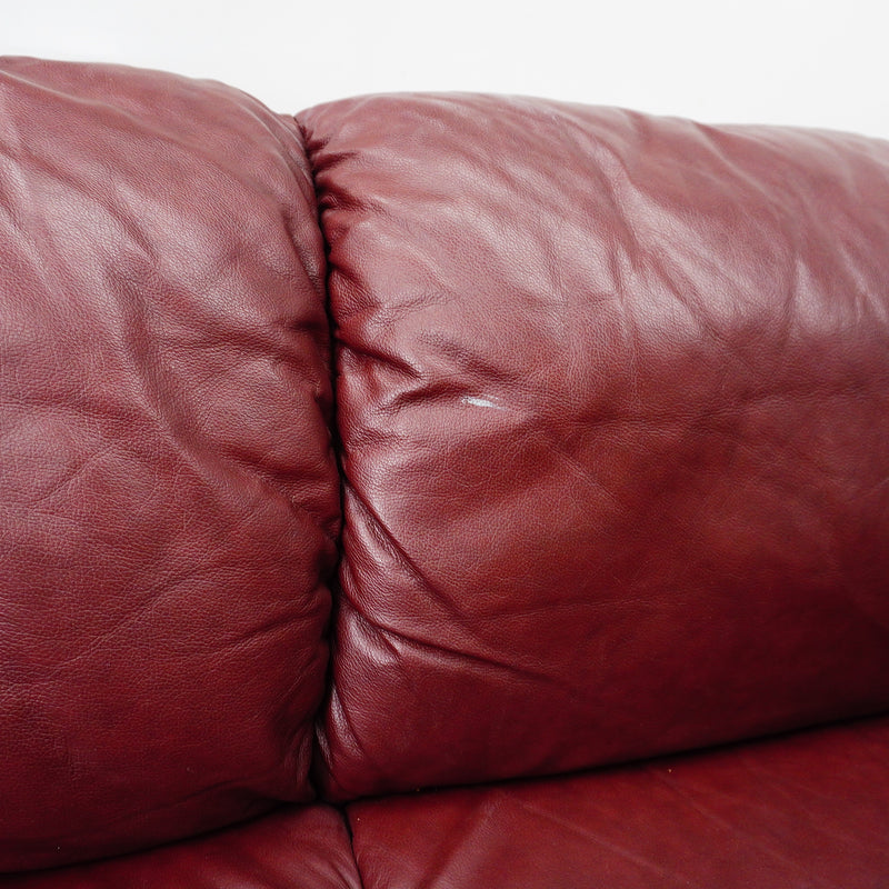 3-Seater Sofa in Maroon Leather – 86x32x32-Inch