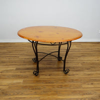 47-Inch Round Wood Dining Table with Ornate Base & 4x Upholstered Chairs