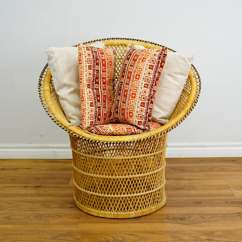 29x22-Inch Woven Wicker Accent Chair with Cushions – 3x Patterned, 2x Striped