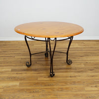47-Inch Round Wood Dining Table with Ornate Base & 4x Upholstered Chairs