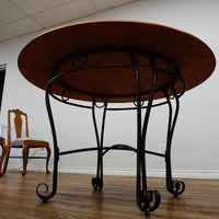 47-Inch Round Wood Dining Table with Ornate Base & 4x Upholstered Chairs