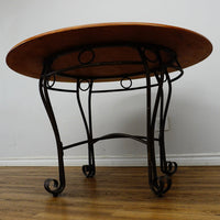 47-Inch Round Wood Dining Table with Ornate Base & 4x Upholstered Chairs