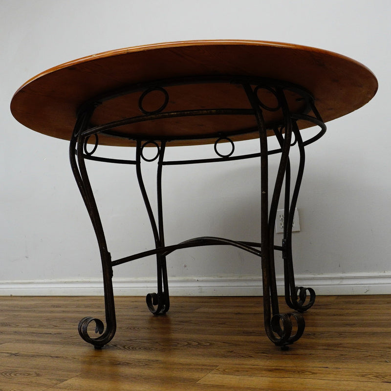 47-Inch Round Wood Dining Table with Ornate Base & 4x Upholstered Chairs