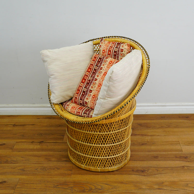 29x22-Inch Woven Wicker Accent Chair with Cushions – 3x Patterned, 2x Striped