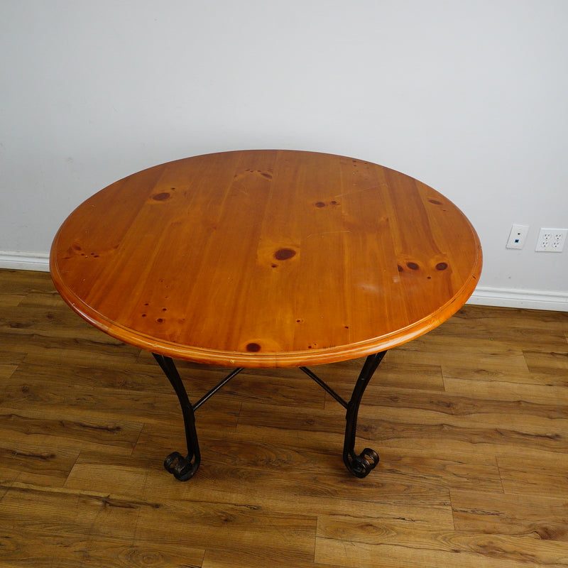 47-Inch Round Wood Dining Table with Ornate Base & 4x Upholstered Chairs