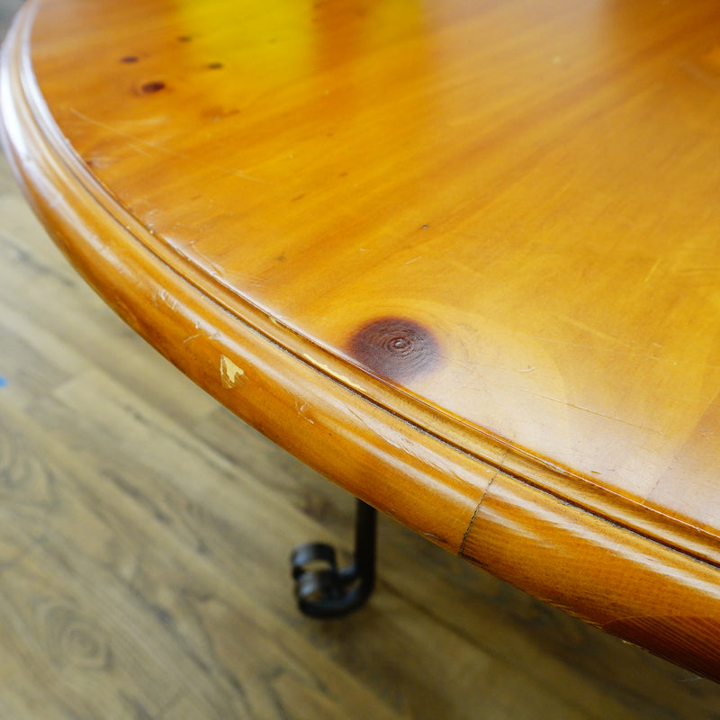 47-Inch Round Wood Dining Table with Ornate Base & 4x Upholstered Chairs