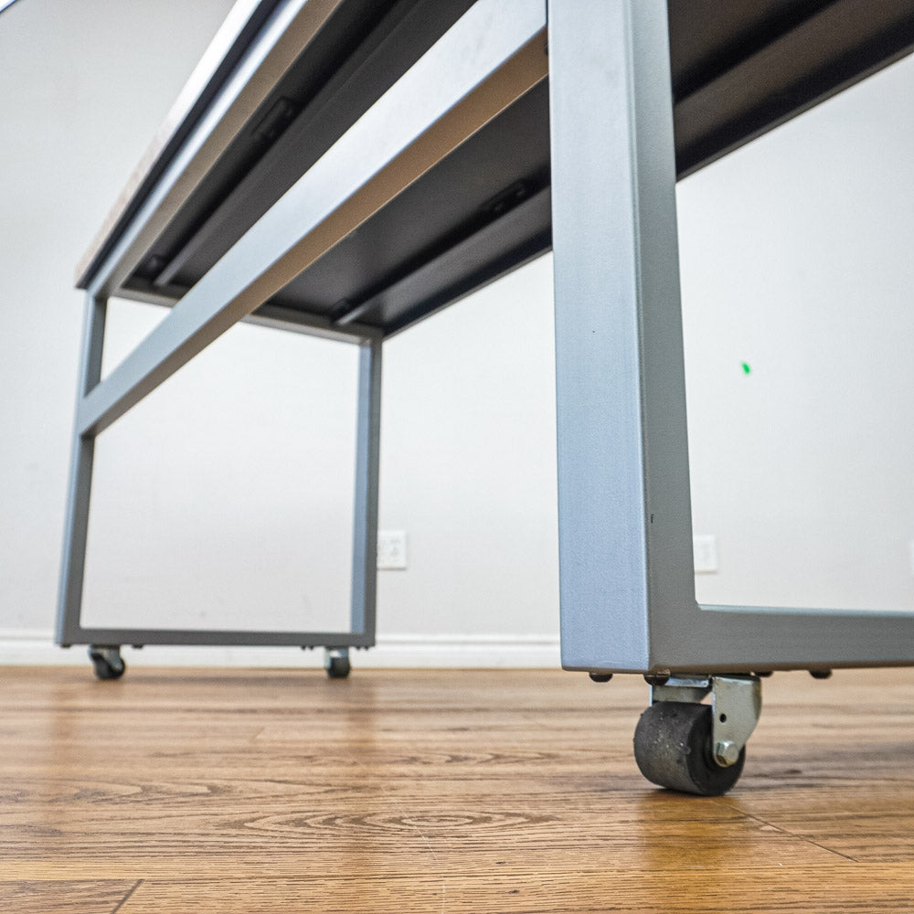 Stone-Look Utility Table on Wheels with Metal Frame