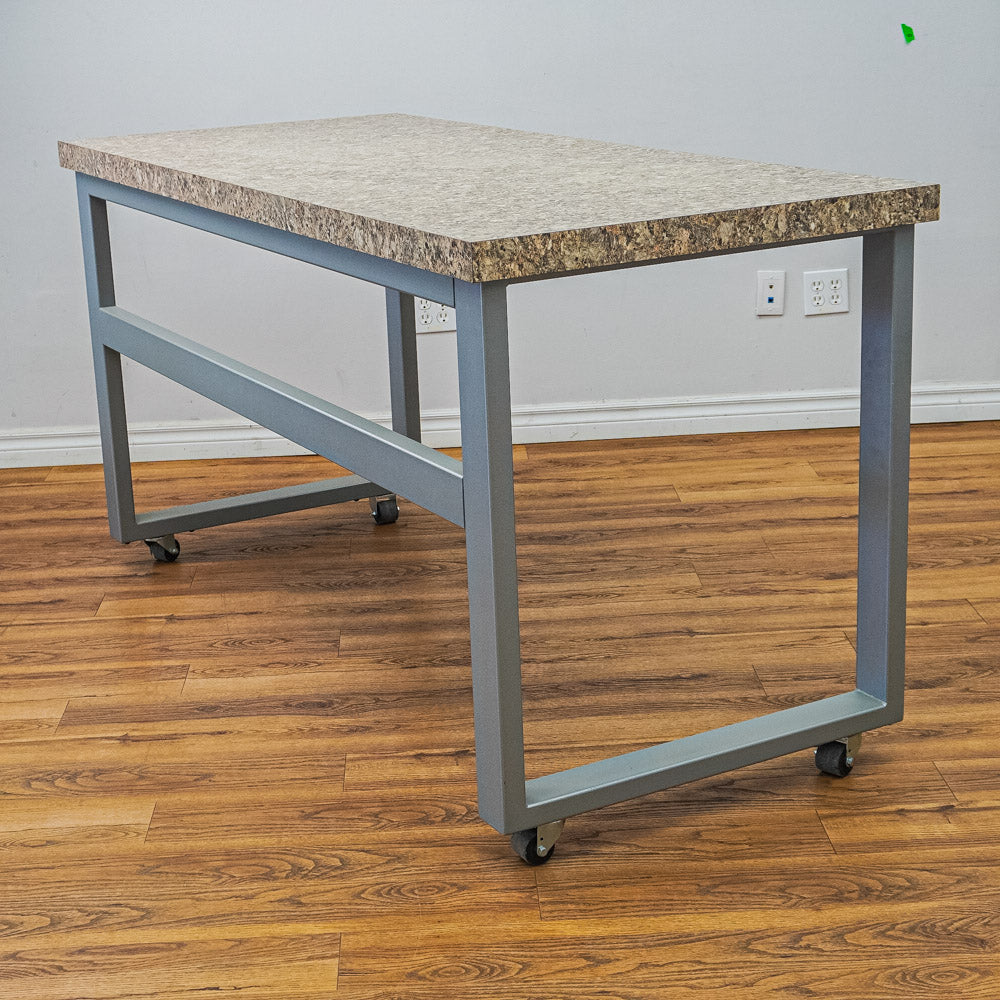 Stone-Look Utility Table on Wheels with Metal Frame