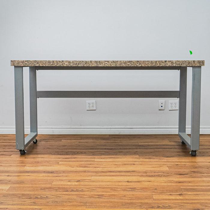 Stone-Look Utility Table on Wheels with Metal Frame