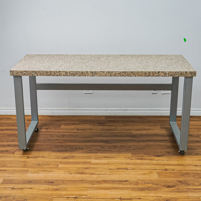 Stone-Look Utility Table on Wheels with Metal Frame