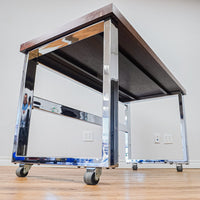 Wooden-Look Utility Table on Wheels with Metal Frame