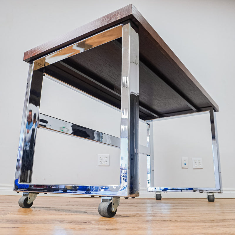 Wooden-Look Utility Table on Wheels with Metal Frame