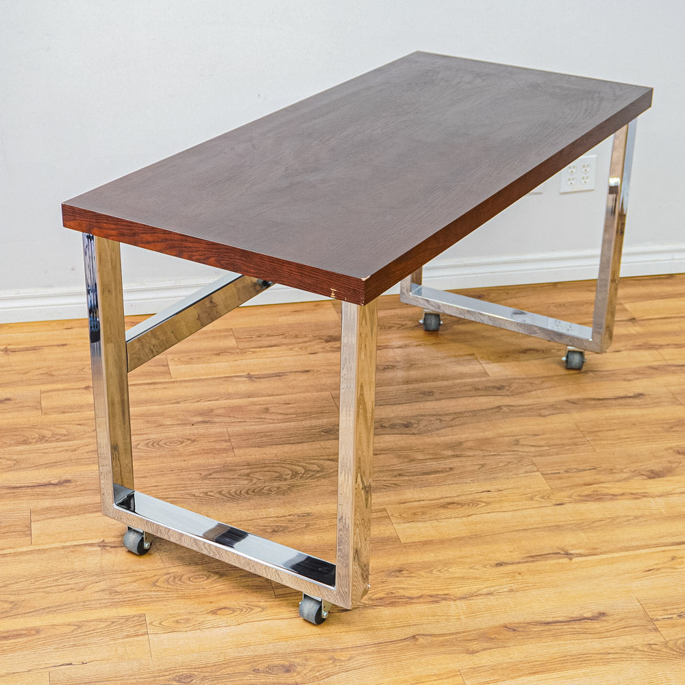 Wooden-Look Utility Table on Wheels with Metal Frame