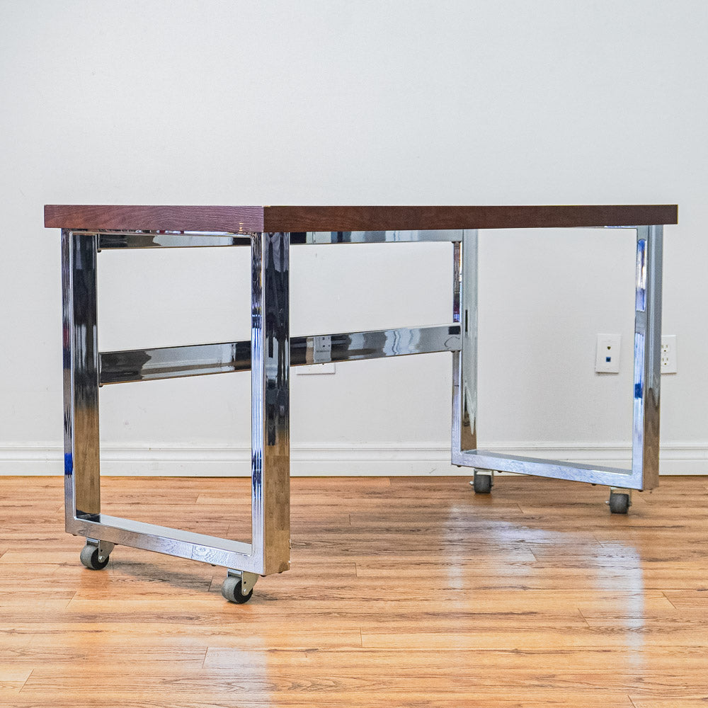 Wooden-Look Utility Table on Wheels with Metal Frame