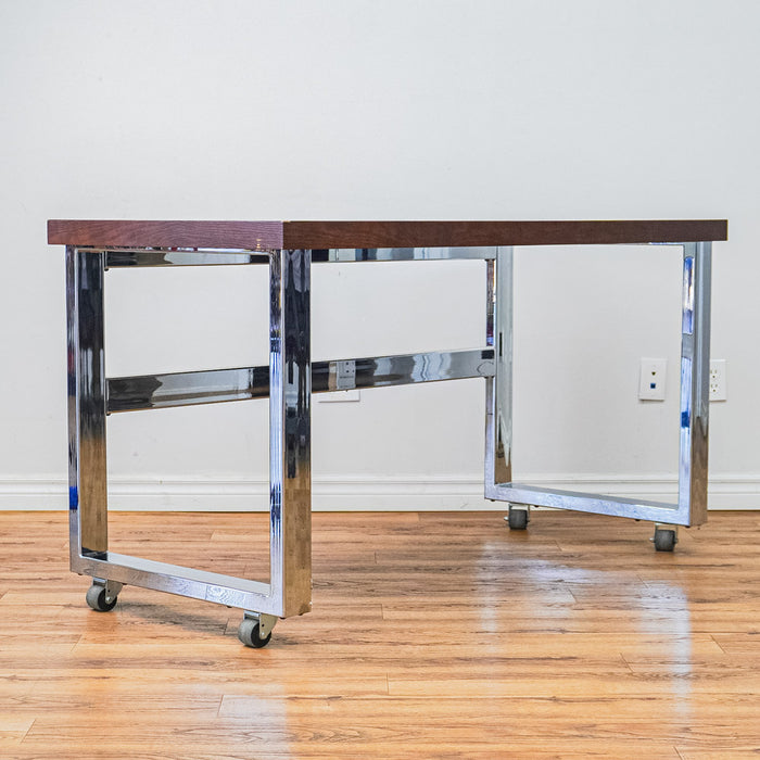Wooden-Look Utility Table on Wheels with Metal Frame