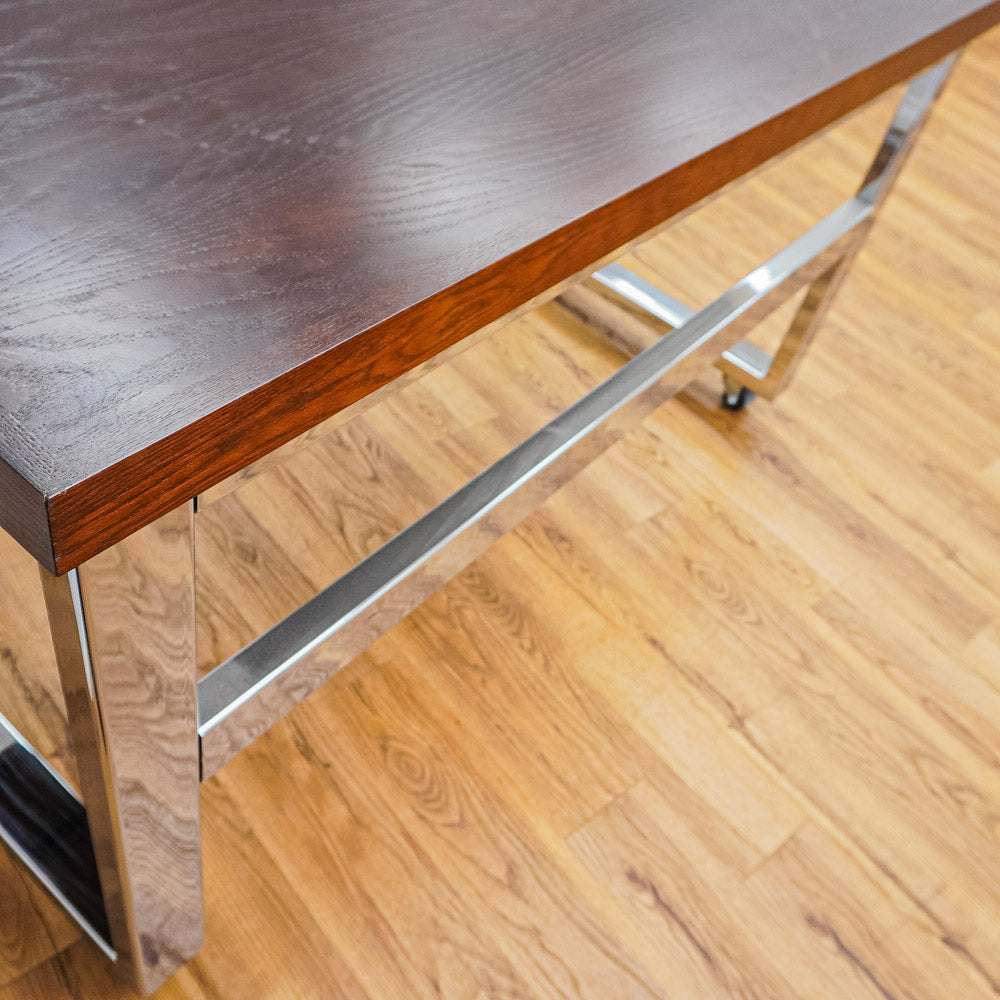 Wooden-Look Utility Table on Wheels with Metal Frame