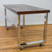 Wooden-Look Utility Table on Wheels with Metal Frame