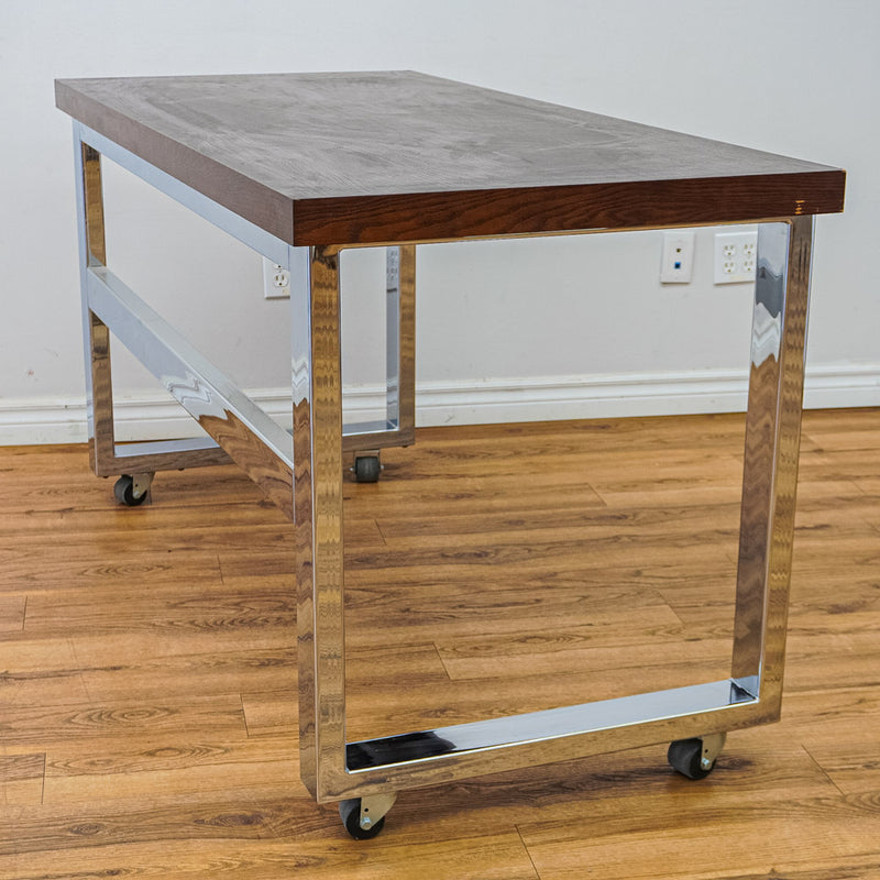 Wooden-Look Utility Table on Wheels with Metal Frame