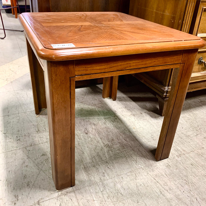21 in. H Wooden End Table – Square Top with Inlay Detail