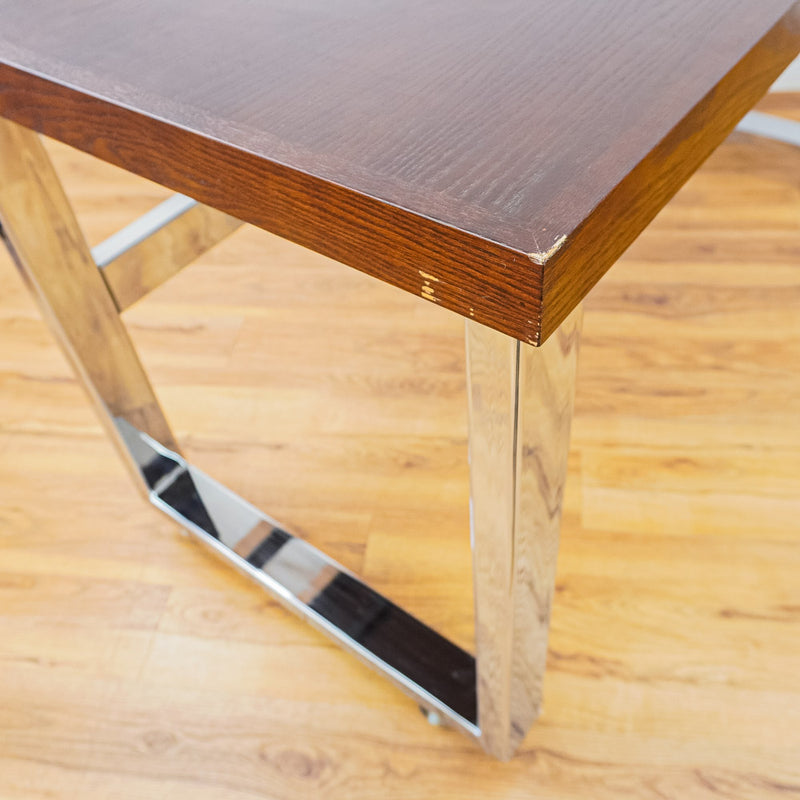 Wooden-Look Utility Table on Wheels with Metal Frame
